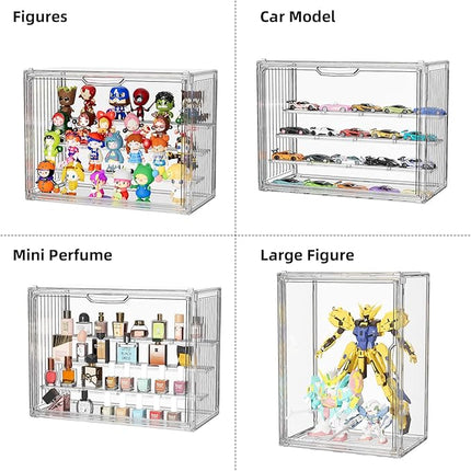 Clear Acrylic Display Case for Collectibles 4 Layer Hobby Figure Display Case Box with Shelves Stackable Figurine Display Shelf for Funko Pop, Pop Mart, Labubu, Model, 2 Pack