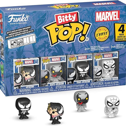 Funko Pop! Bitty: Spider-Man - Venom, Anti-Venom, She-Venom, and Mystery Chase Figure - 0.9 Inch (2.2 Cm) - Marvel Comics Collectable - Stackable Display Shelf Included