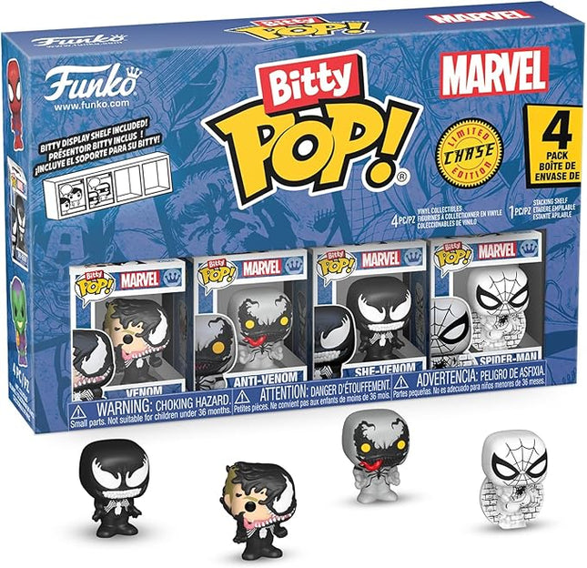 Funko Pop! Bitty: Spider-Man - Venom, Anti-Venom, She-Venom, and Mystery Chase Figure - 0.9 Inch (2.2 Cm) - Marvel Comics Collectable - Stackable Display Shelf Included