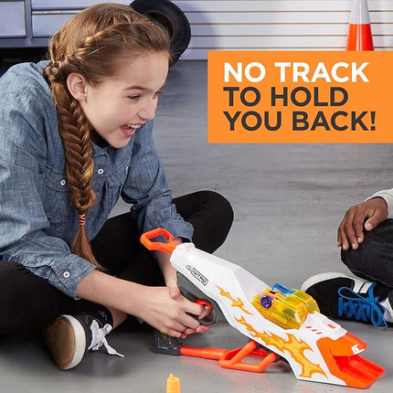 Nerf Doubleclutch Inferno Nitro Toy Includes Blaster, 4 Foam Body Cars, Double Reactive Target, Double Ramp, & 8 Obstacles for Kids 5 Years Old & Up