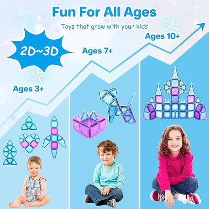BEBOAN 122 Pcs Magnetic Tiles - Frozen Toys Gift for Kids Toddlers Girls Ages 3 4 5 6 7 8+, Princess Magnetic Building Toys, Castle Magnets Toy, Montessori Stacking Educational Toys for Sensory Play
