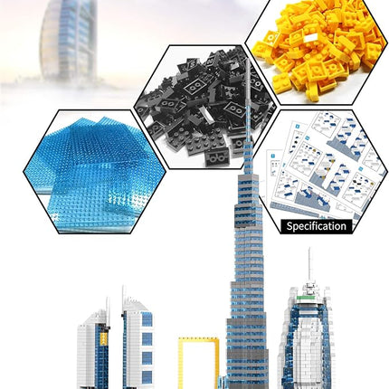 World Famous Landmarks Architecture Skylines Series Dubai Skyline Micro Building Blocks Set for Adult and Children Age of 14+ Assembly Construction 3D Toy Present Kit 2545 pcs