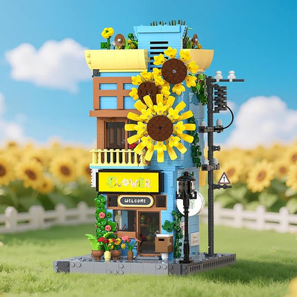 Flower House Building Set - Street View City Town Flower House Collection Kit - Home Decor Modular Building Block Kit for Adults and Teens (1580Pcs)