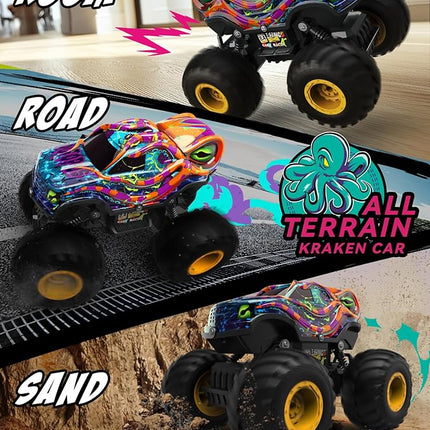 Kraken Monster Truck RC Car, Remote Control Car for Kids Aged 4-8, 1:16 Scale with LED Lights, 2.4GHz Truck Toys, Birthday Gift for 5 6 7 Year Old Boys