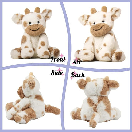Hopearl Adorable Plush Cow Toy Floppy Dairy Cattle Soft Stuffed Animal Cute Birthday Gifts for Boys Girls Kids Toddlers, Light Brown, 9''