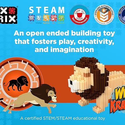 Pix Brix - Wild Kratts Toy Pixel Art Kit - Lion, 498 Pieces - Patented Slide + Stack Pixel Puzzle Building Bricks, Build & Collect Wild Kratts Animals - Stem Toys, Ages 6 Plus