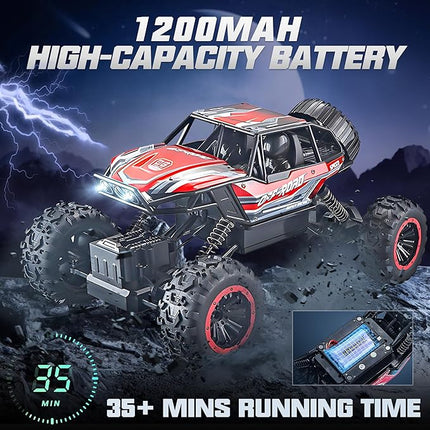 BEZGAR Monster Truck Toys - 1:12 Remote Control Monster Truck with Light, RC Crawler for Adults, Scale RC Truck with 45° Climbing, Remote Control Car for Boys Red