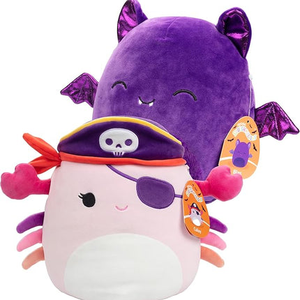 Squishmallows 10" Pirate Crab & Purple Bat 2-Squish Halloween Pack - Get Two Jumbo Official Jazwares 10" Plush for Less - Collectible Soft Squishy Stuffed Animal Toy Gift Set for Kids, Girls & Boys