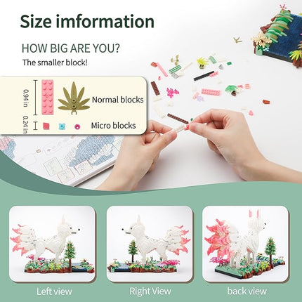 Forest Animal Micro Building Blocks Set - Nine Tailed Fox Stand in Lawns - Flowers and Trees, 4160 PCS Collectible Building Gift for Adults