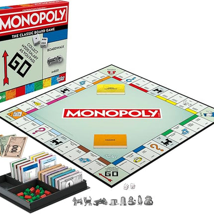 Monopoly Board Game | Classic Game with Storage Tray and Larger Tokens | Ages 8+ | 2 to 6 Players | Family Games for Kids and Adults | Kids Gifts