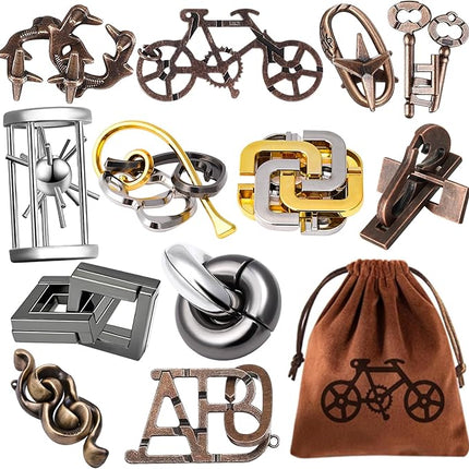 12 PCS Brain Teaser Puzzles Metal Puzzle Logic Metal Puzzle for Adult Lock Puzzles Gift for Adults Teenagers Kids