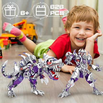 Dinosaur Building Blocks 2 in 1 Transforming Mech, Compatible with Lego Dinosaur, 406 PCS Dinosaur Mech STEM Toys for Boys Ages 6-12, Dinosaur Toy Gift for Christmas & Birthday