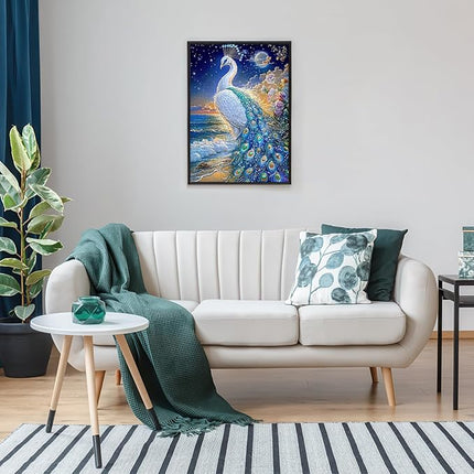 1000 Piece Jigsaw Puzzle for Adults – White Peacock Moonlight Fantasy Puzzles, Elegant Bird Artwork with Ocean Sunset, Relaxing Brain Game, Gift for Puzzle Lovers