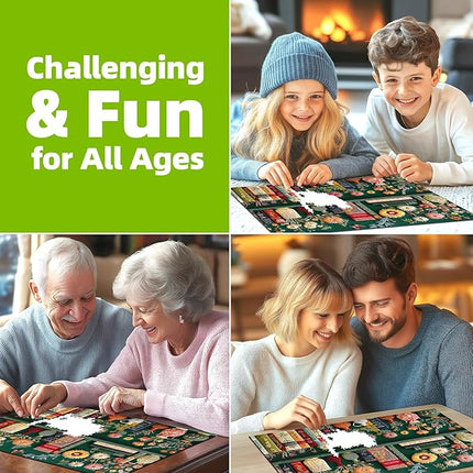 Blueforest 1000 Piece Jigsaw Puzzles for Adults, Unique 3D Embroidery-Style Floral & Vintage Bookshelf Art Puzzle, Challenging Fun Adult Puzzles for Relaxation 27.5x19.7 Inch