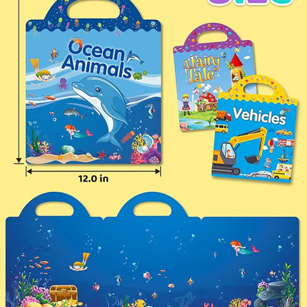 Benresive Reusable Sticker Books for Kids 2-4, Sticker Books for Toddlers 1-3 2-4, Toddler Travel Toys Activities Crafts Gifts - Ocean Animals, Fairy and Vehicle
