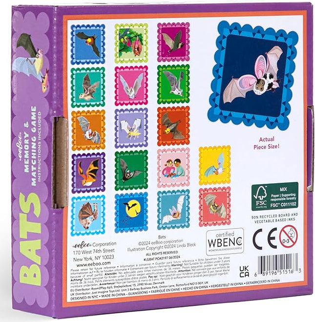 eeBoo: Memory & Matching Game- Little Bats-18 Pairs to Match & Memorize, Colorful Tiles, Encourages Recognition & Concentration Skills, Kids Ages 3+
