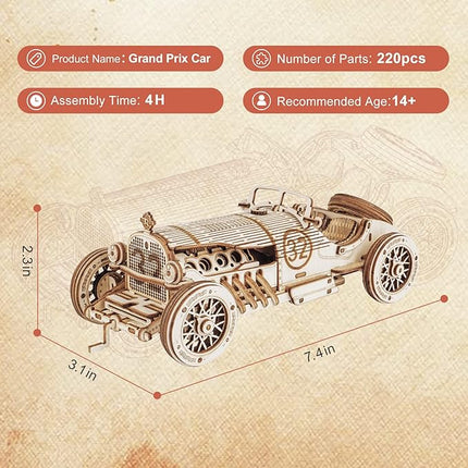 ROKR Model Car Kits Wooden 3D Puzzles Model Kits for Adults Educational Brain Teaser Assembly Model, Desk Decor/DIY Hobbies/Gifts (Grand Prix Car)