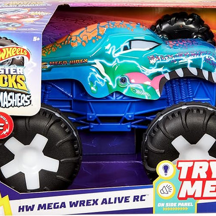 Hot Wheels Monster Trucks 1:15 Scale Mega-Wrex Alive Battery-Powered RC Vehicle with Lights & Sounds