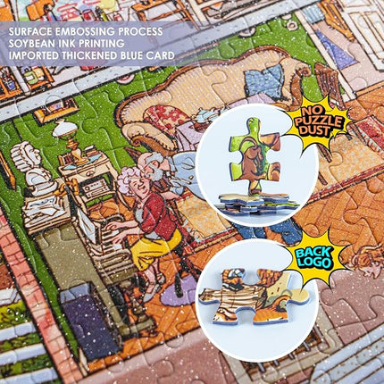 MOMIBOOK Puzzles for Adults 1000 Piece Jigsaw Puzzles of Wonderful! A Big Family, Painting Image Difficult Challenging Hard Impossible Puzzle, Cute Funny Toys & Games Christmas Birthday Gifts