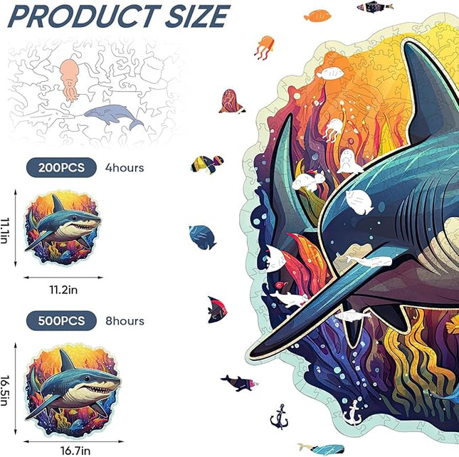 Wooden Puzzles for Adults 500 Pieces, Shark Jigsaw Puzzles Unique Shape Ocean Adult Puzzles, Irregular Wood Puzzles Creative Gift for Adults and Kids Family Game (16.7x16.5 in)