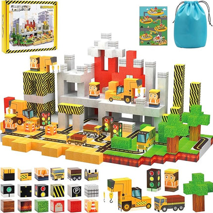 138PCS 0.8In/2CM Magnetic Blocks, Constructions -Themed Magnet Cubes Building Block Toy for Kids 3+, Christmas & Birthday Gifts