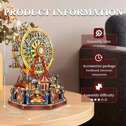 DIY Miniature House Kit, Book Nook Mini House Bookshelf Decor 3D Wooden Puzzle for Adults, Birthday Gift for Family, Friends - Century Ferris Wheel