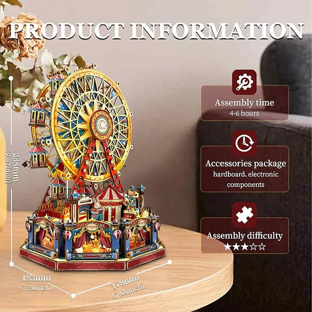DIY Miniature House Kit, Book Nook Mini House Bookshelf Decor 3D Wooden Puzzle for Adults, Birthday Gift for Family, Friends - Century Ferris Wheel