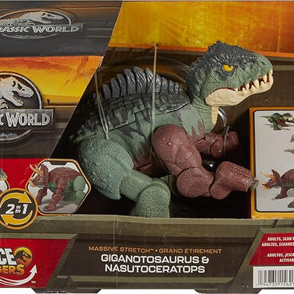 Mattel Jurassic World Fierce Changers 2-in-1 Dinosaur Action Figure, Massive Stretch Toy Transforms from Nasutoceratops to Giganotosaurus in 16 Steps