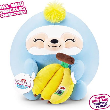 Snackles Series 2 8-inch by ZURU Cuddly Squishy Comfort 8-inch Plush with Licensed Snack Brand Accessory (Sloth&Dole Banana)