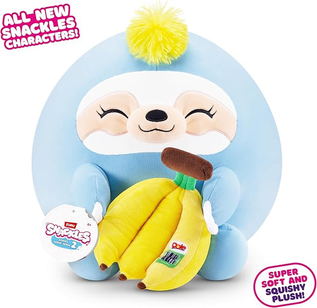 Snackles Series 2 8-inch by ZURU Cuddly Squishy Comfort 8-inch Plush with Licensed Snack Brand Accessory (Sloth&Dole Banana)