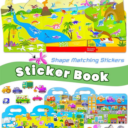 Reusable Sticker Book for Toddlers 2-4 Years, Stickers for Kids, Toddler Sticker Book Ages 1-3, Toddler Craft Activities, Toddlers Travel Toys Ages 2+ Boy Girl Birthday Gifts
