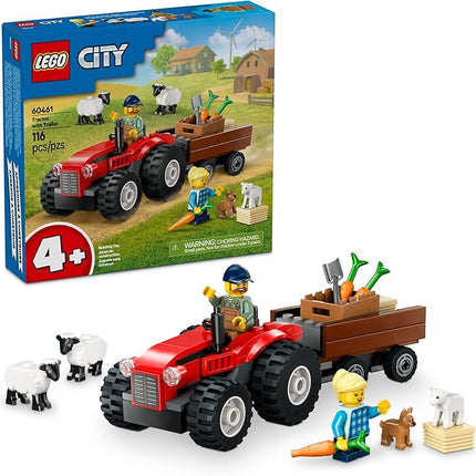 LEGO City Red Farm Tractor with Trailer & Sheep Toddler Learning Toy - Farm Toy with Tractor and Animal Figurines - Birthday Gift for Kids and Preschool Boys & Girls, Ages 4+ - 60461