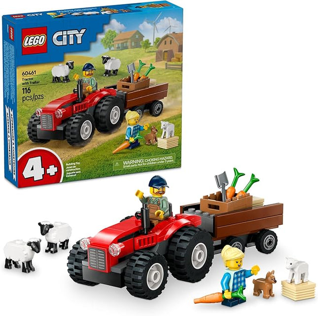 LEGO City Red Farm Tractor with Trailer & Sheep Toddler Learning Toy - Farm Toy with Tractor and Animal Figurines - Birthday Gift for Kids and Preschool Boys & Girls, Ages 4+ - 60461