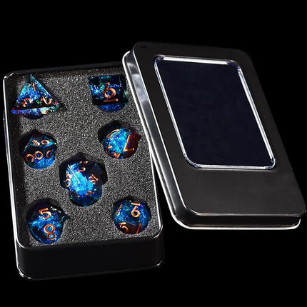 AUSTOR 7-Die DND Dice Set Handmade Sharp Edge Polyhedral Dice for Dungeons and Dragons RPG MTG Table Games（Flame Red & Ice Blue）