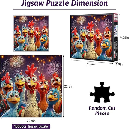 Chicken Jigsaw Puzzles 1000pcs for Adults - 1000pcs Chicken Puzzle Cartoon Rooster Puzzle, Vibrant Scratch-Resistant Paper Puzzles for Adults & Youngsters, Family Night Game for Fun