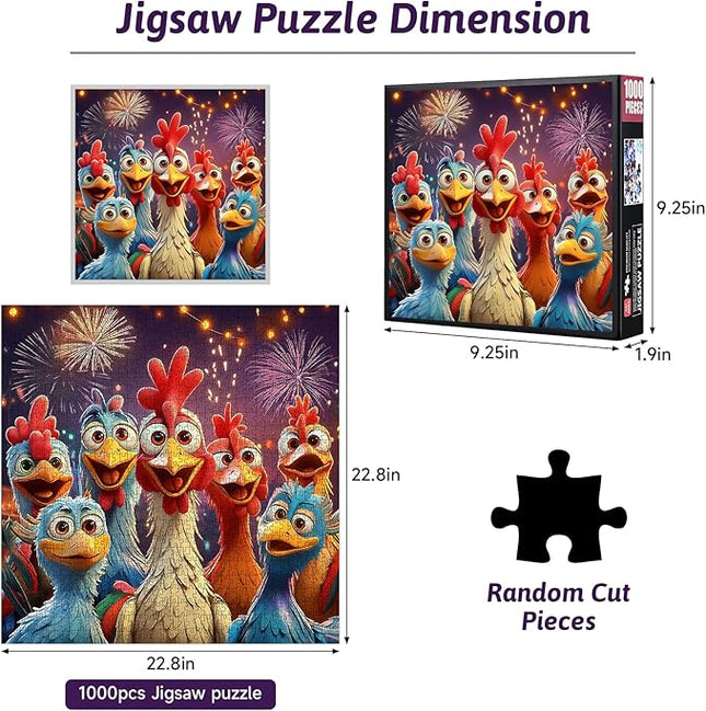Chicken Jigsaw Puzzles 1000pcs for Adults - 1000pcs Chicken Puzzle Cartoon Rooster Puzzle, Vibrant Scratch-Resistant Paper Puzzles for Adults & Youngsters, Family Night Game for Fun