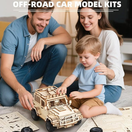 3D Wooden Puzzle Off-Road Car for Adults, Brain Teaser 3D Puzzles for Kids and Adults to Build, 125pcs Wood Craft Pull Back Truck Cars, Christmas Birthday Gift for Teens Men Women