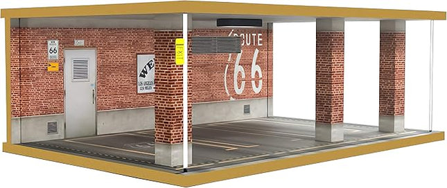 Lego Cars Speed Champions Display Case with Acrylic Cover and LED Lighting for 1/24 Scale Diecast Cars, 3 Parking Spaces (Route 66)