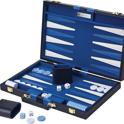 Get The Games Out Top Backgammon Set - Classic Board Game Case 15" Medium Size - Best Strategy & Tip Guide - Available in Small, Medium and Large Sizes (Blue, Medium)