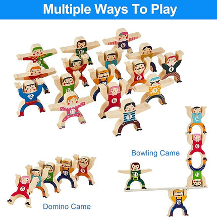 Wooden Stacking Toys,16Pcs Circus Hercules Acrobatic Troupe Interlock Toy,Balancing Building Blocks Game Toddler Puzzle Toys,for 3 4 5 6 Years Old Kids Adults