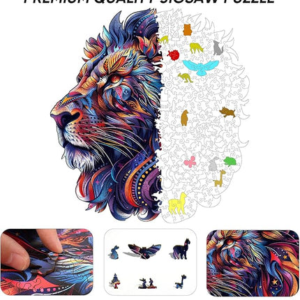 500 Pieces Puzzles for Adults 15.5x16.7in, Lion Wooden Jigsaw Puzzles, Royal,Unique Shape Animal Adult Puzzles,Irregular Wood Creative Gift for Adults and Kids Family Game