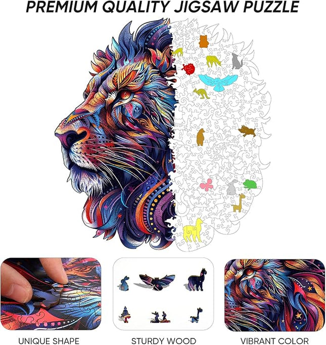 500 Pieces Puzzles for Adults 15.5x16.7in, Lion Wooden Jigsaw Puzzles, Royal,Unique Shape Animal Adult Puzzles,Irregular Wood Creative Gift for Adults and Kids Family Game