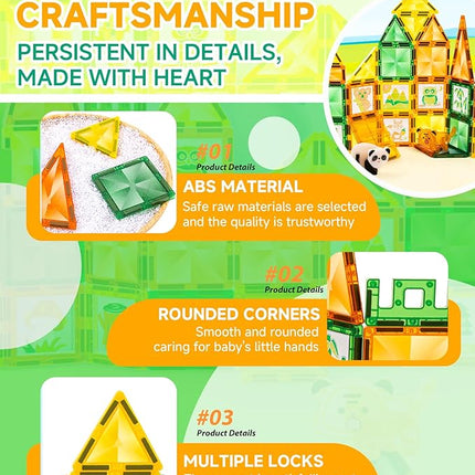 Magnetic Tiles - 47 Pcs Wildlife Building Blocks Set - Sensory Travel Toys for Toddler - STEM Construction Playboards Stacking Toy - DIY Window Art - Birthday Gifts for Boy, Girl