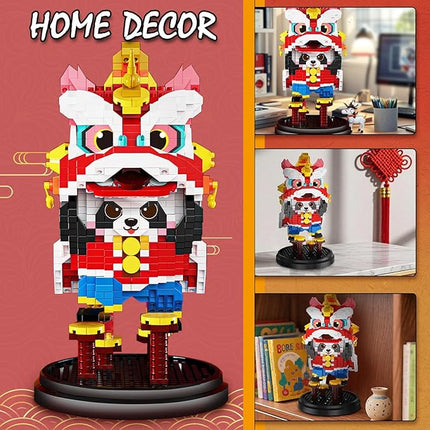 Lion Dance Panda Building Blocks Set, 1235PCS Micro Mini Building Blocks for Adults, Panda Toys for Boys and Girls