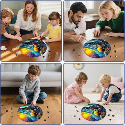 Wooden Puzzle Solar System 200 Pieces - Colorful Space Puzzle for Adults and Students, Educational Astronaut Theme, Perfect Birthday or Graduation Gift，11.2x11.3 in