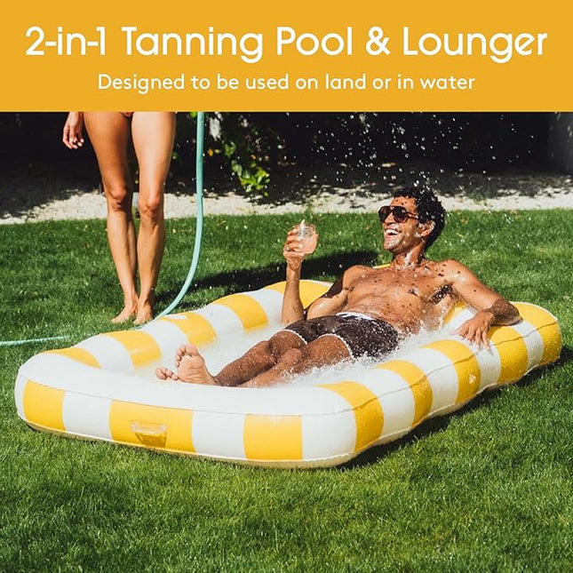 FUNBOY Tanning Pool Lounger Float, XL 72'' x 48'' Pool Float with Custom Pillow and Large Cup Holder, Perfect for Pool or Backyard.