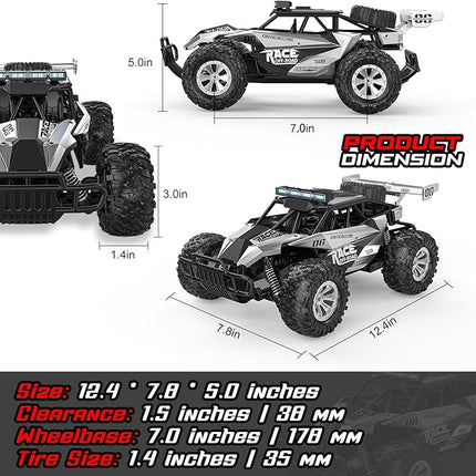 BLUEJAY Remote Control Car, 2.4GHz High Speed 33KM/H RC Cars Toys, 1:12 Monster RC Truck Off Road with LED Headlight and Rechargeable Battery Gifts for Adults Boys 8-12