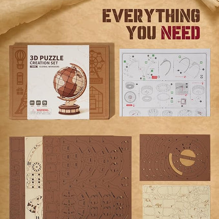 ROBOTIME 3D Wooden Puzzle for Adults Global Wonders DIY Model Kit to Build Wooden Craft Kits for Teens Educational Brain Teaser Assembly Toy Unique Gift