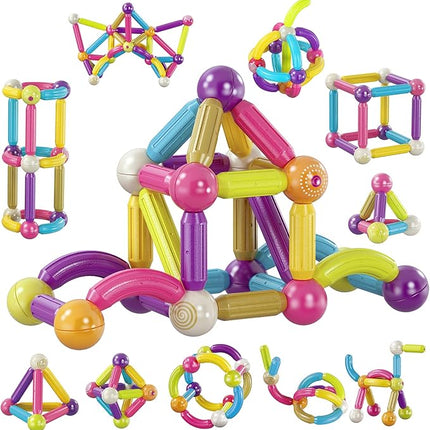 Contixo ST2 Kids Magnetic Stix Stick 68 PCs 3D Building Blocks STEM Construction Playboards Creativity, Imagination, Recreational, Educational for Children Toddler, 3+ Year Old Boys and Girls
