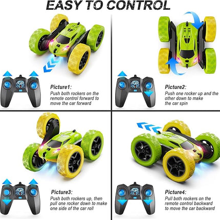 Remote Control Car, RC Car Toys for 6-12 Year Old Boys, Off Road RC Stunt Car 4WD 360° Rotating Remote Control Car for Kids, Boys Girls Gifts for Birthday, Christmas Yellow&Green